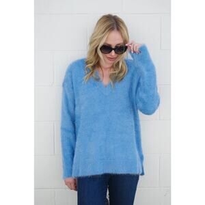 Show Me Your Mumu Cozy Forever Sweater Fuzzy Oversized Bright Blue Knit Xs
